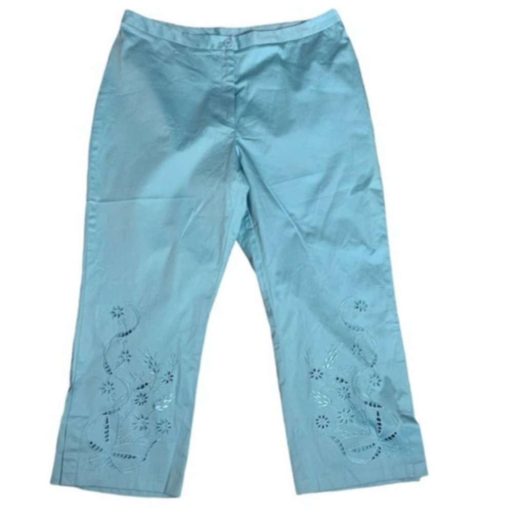 Worthington Cropped Dress Pants Size 18 Womens Turquoise Embroidered Fairycore‎